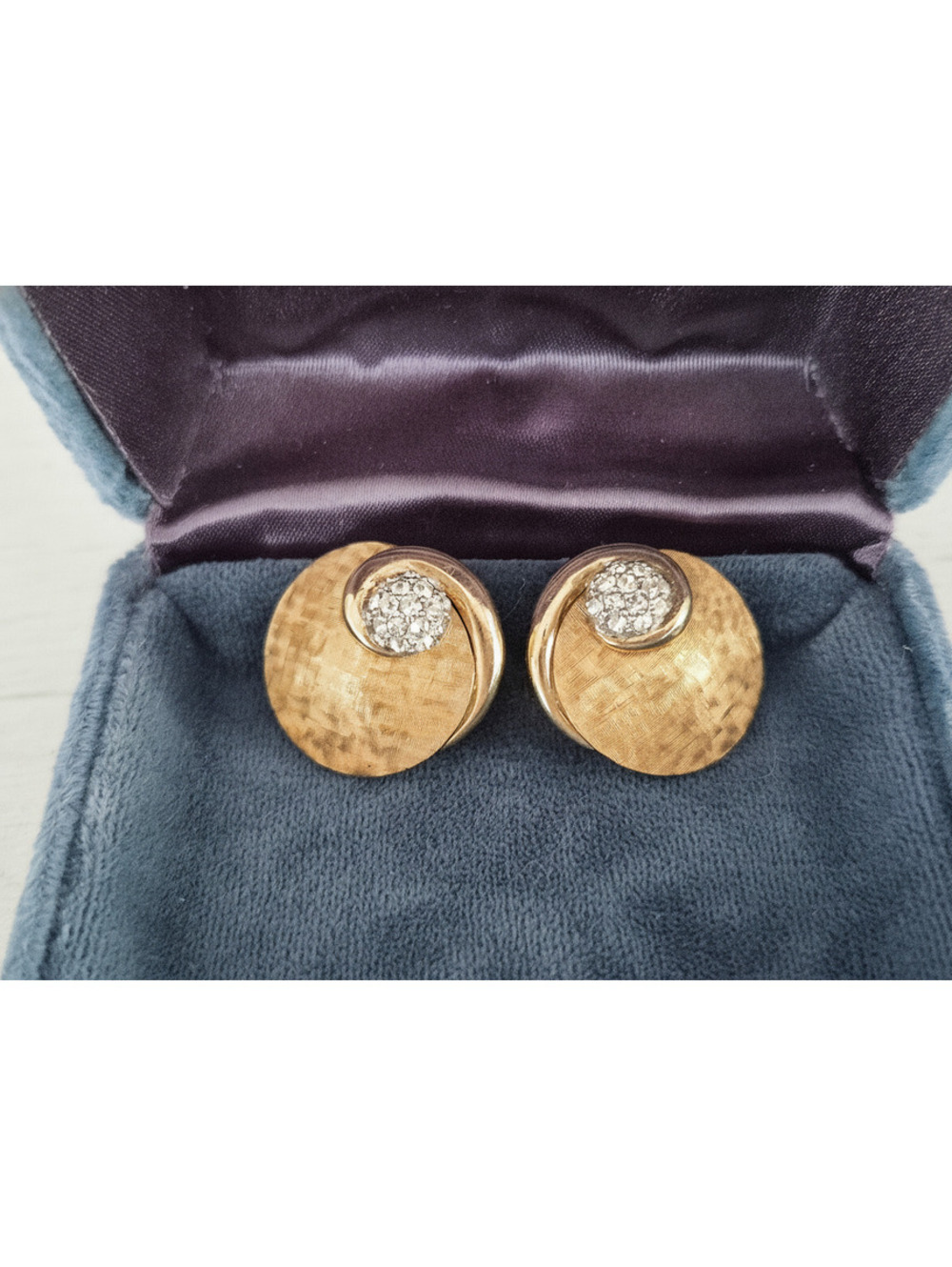 Vintage Marcel Boucher Brushed Gold Plated with Rhinestone Accents Earrings